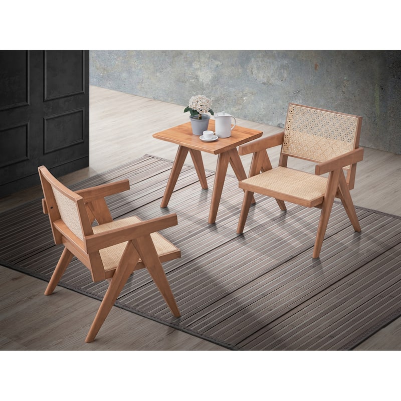 Modern 24" Wood Arm Chair with Wood Frame and Rattan Backrest for Living Room