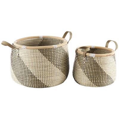 Seagrass Handmade Diagonal Striped Decorative and Functional Storage Basket - Set of 2 Brown - Roche River Decor