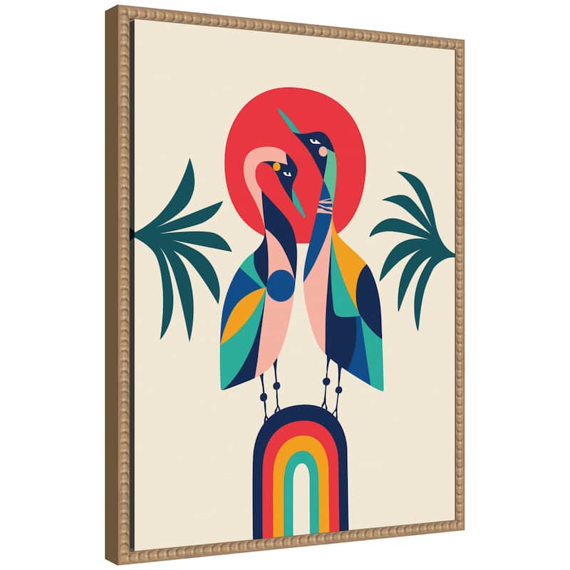 Kate and Laurel Sylvie Modern Vibrant Rainbow Geese Framed Canvas by Rachel Lee - 18x24 - Beech