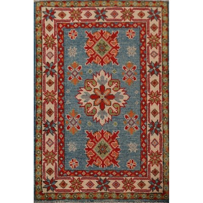 Light Blue Kazak Oriental Foyer Rug Hand-Knotted Wool Carpet - 2'0"x 3'0"
