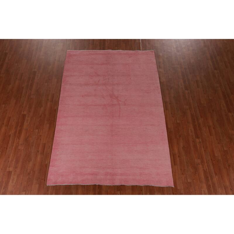 Hand Knotted Oriental 100% Wool Carpet Modern Solid Pink Gabbeh Area Rug - 9' 3'' X 6' 2''