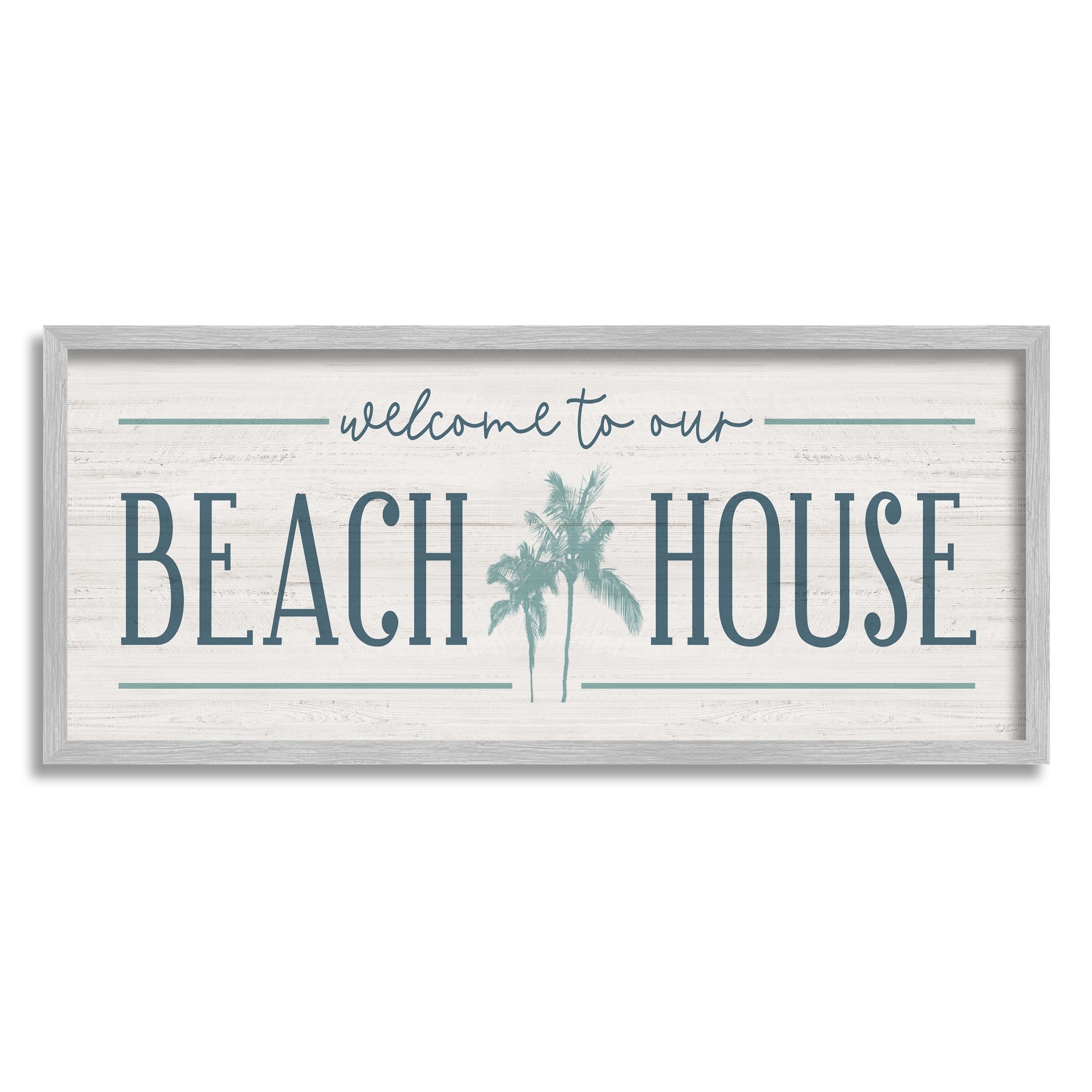 Stupell Welcome to Beach House Sign Blue Palm Trees Framed Wall Art - Green