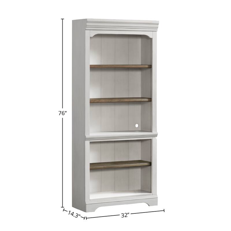 Drake Home Office 76" Wide Bunching Bookcase with 3 Shelves, Rustic White & French Oak
