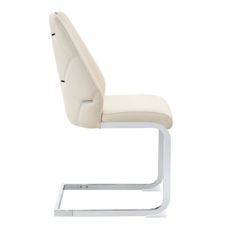 Dining Chair Side Chair Off White Leisure Chair Reception Chair Set of 4 Leather Upholstered Chair with Metal Legs