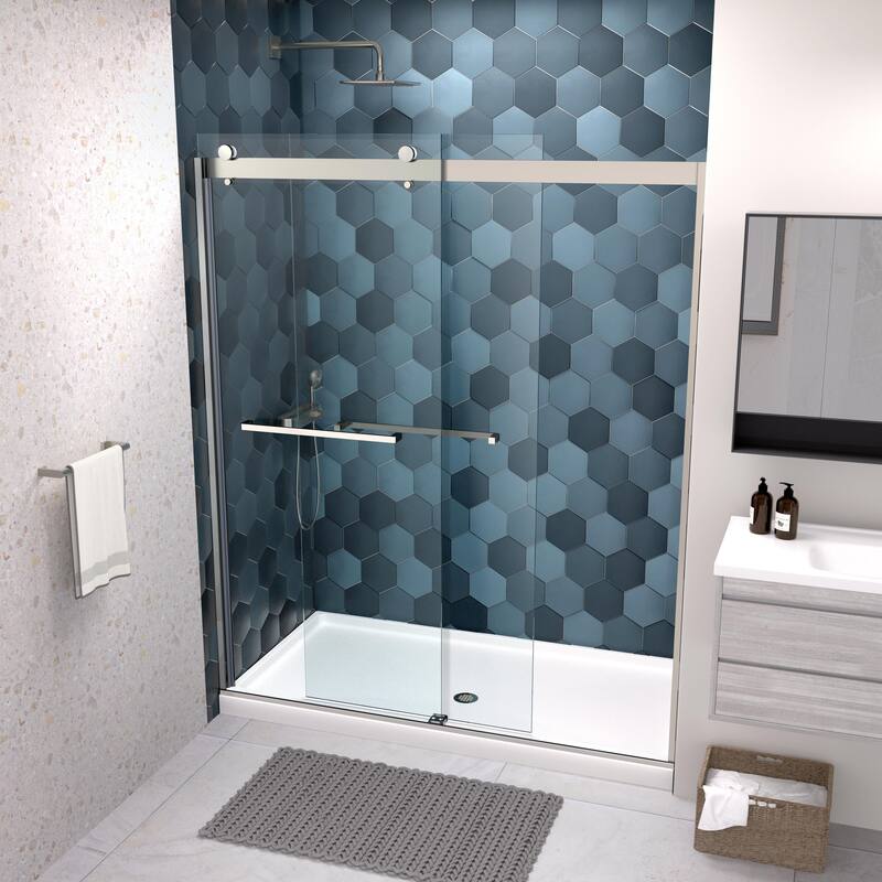 60''W x 74''H Frameless Double Sliding Shower Door with Stainless Steel Hardware - 60'' x 74''