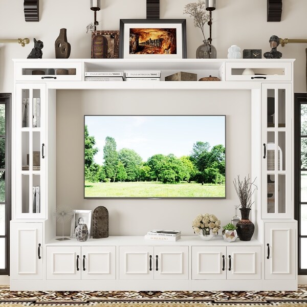 Modern White Entertainment Center Tempered Glass Doors Hydraulic Top On Sale Bed Bath Beyond 40639392
