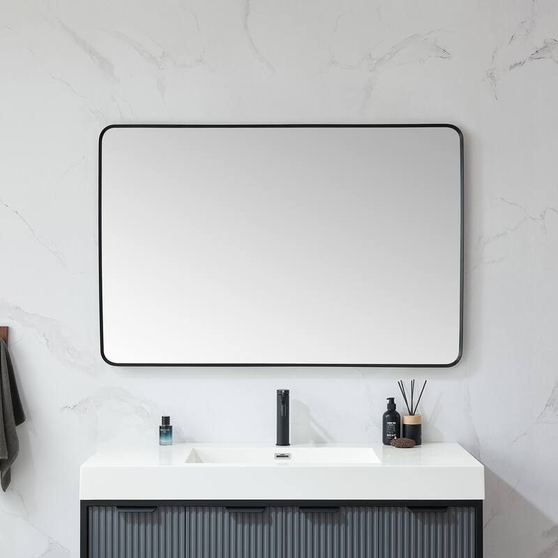 Vinnova Mutriku Rectangle Metal Wall Mirror - 48 in. W x 32 in. H - Brushed Black