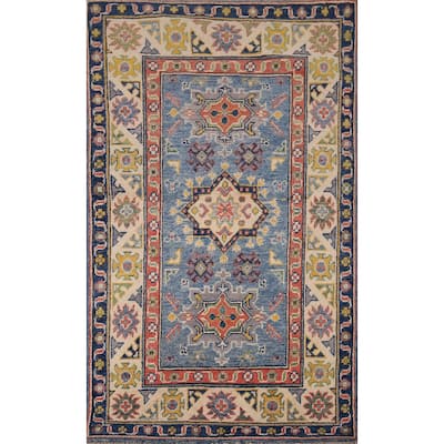Blue Kazak Foyer Rug Handmade Floral Wool Handmade Wool Carpet - 2'7" x 4'0"