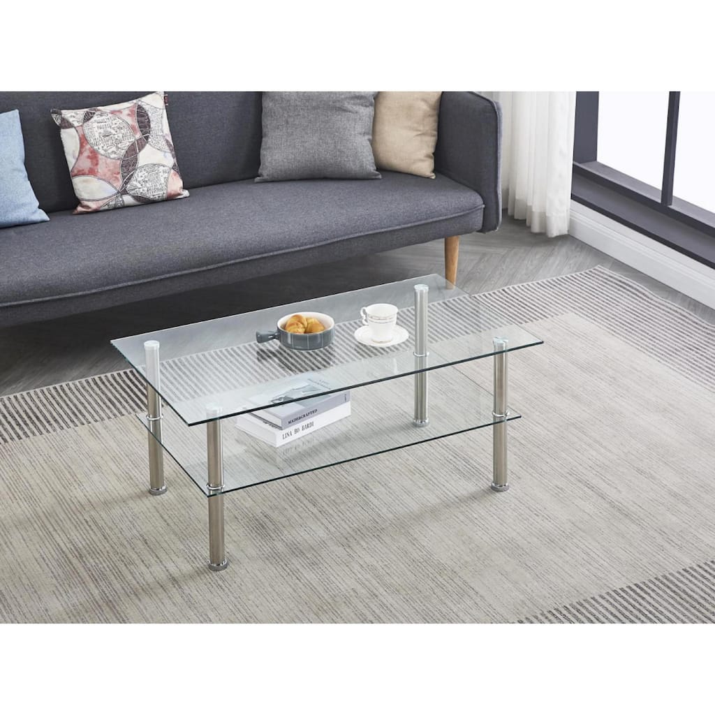 Modern 2-Layer Space Coffee Table with Storage Shelve