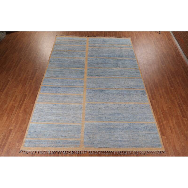 Blue Moroccan Large Oriental Area Rug Hand-Knotted Wool Carpet - 10'1" x 14'7"