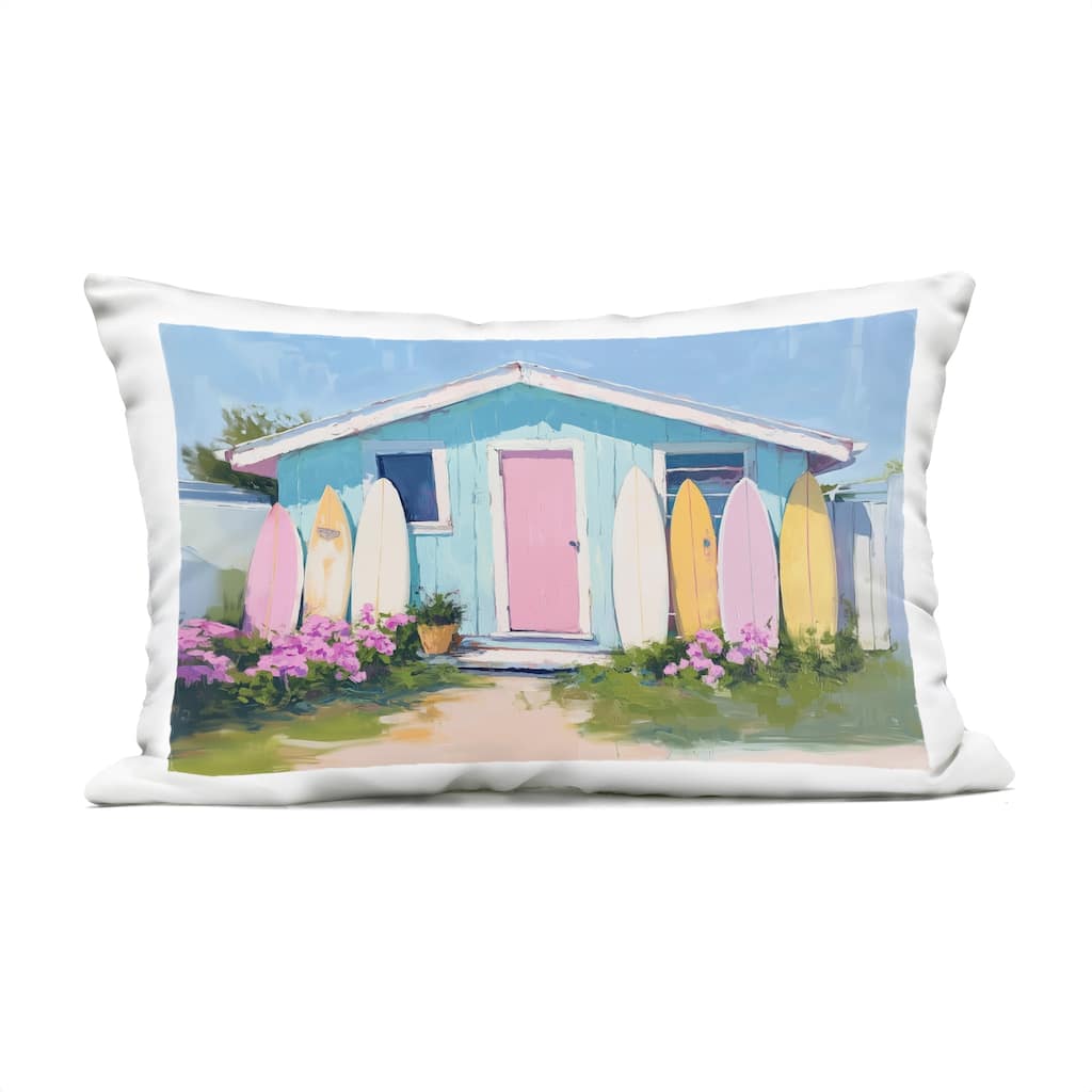 Stupell Cabin with Pastel Surfboards Printed Outdoor Throw Pillow Design by Arlington Prints