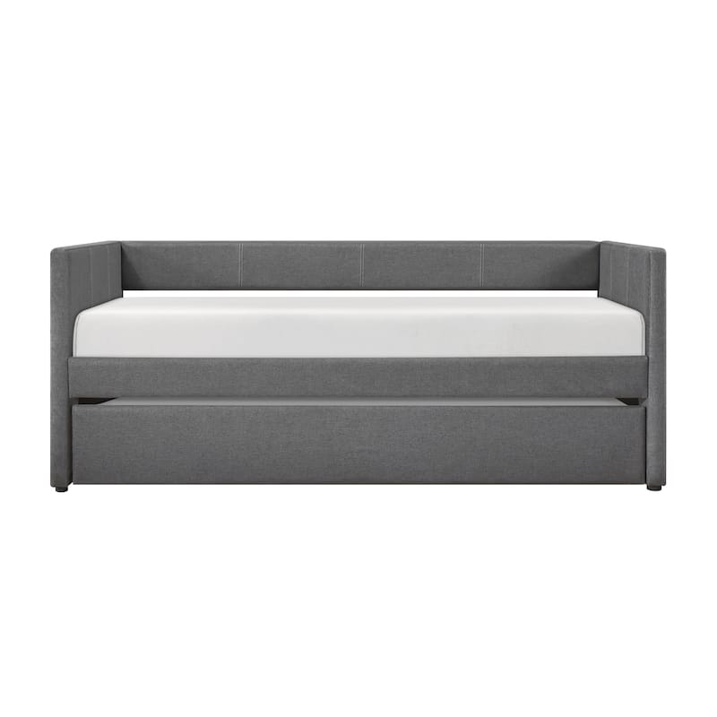 1pc Daybed with Trundle Beige Fabric Upholstery Wooden Frame