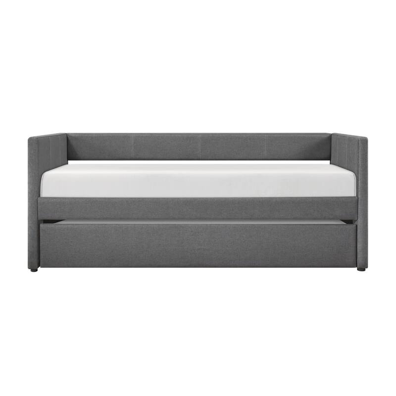 1pc Daybed with Trundle Blue Fabric Upholstery Wooden Frame Modern Home Furniture