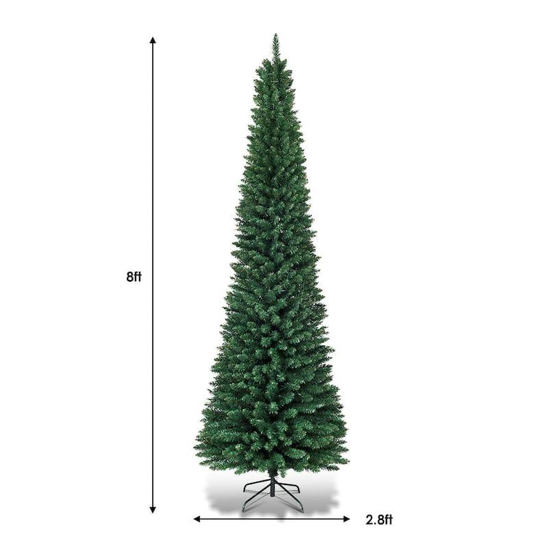 Gymax 8Ft PVC Artificial Pencil Christmas Tree Slim w/ Stand Home
