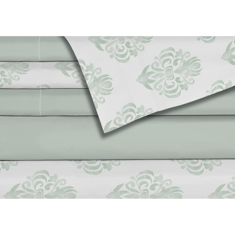 Antibacterial Printed Solid 6 Piece Double Sage Sheet Set