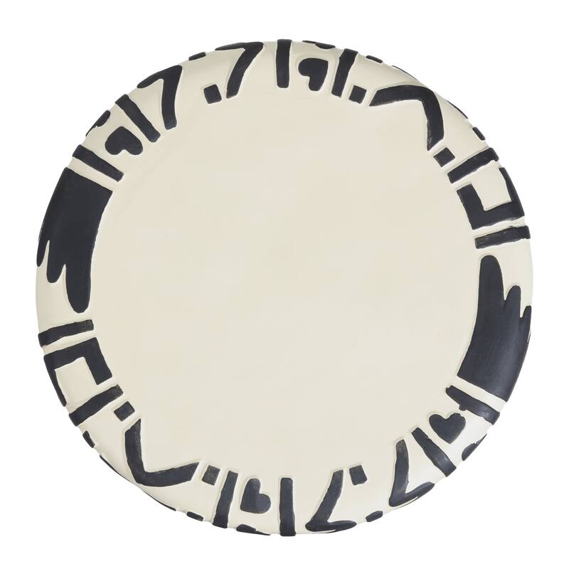Zakhai 18" MidCentury Modern Geometric Drum Garden Stool, Cream/Black, by JONATHAN Y