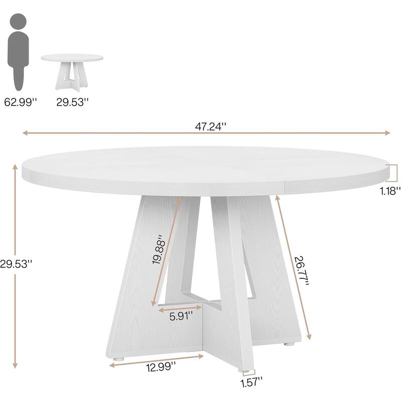 MDF Round Dining Table with Sturdy Pedestal Base - 47.24” x 47.24” x 29.53”