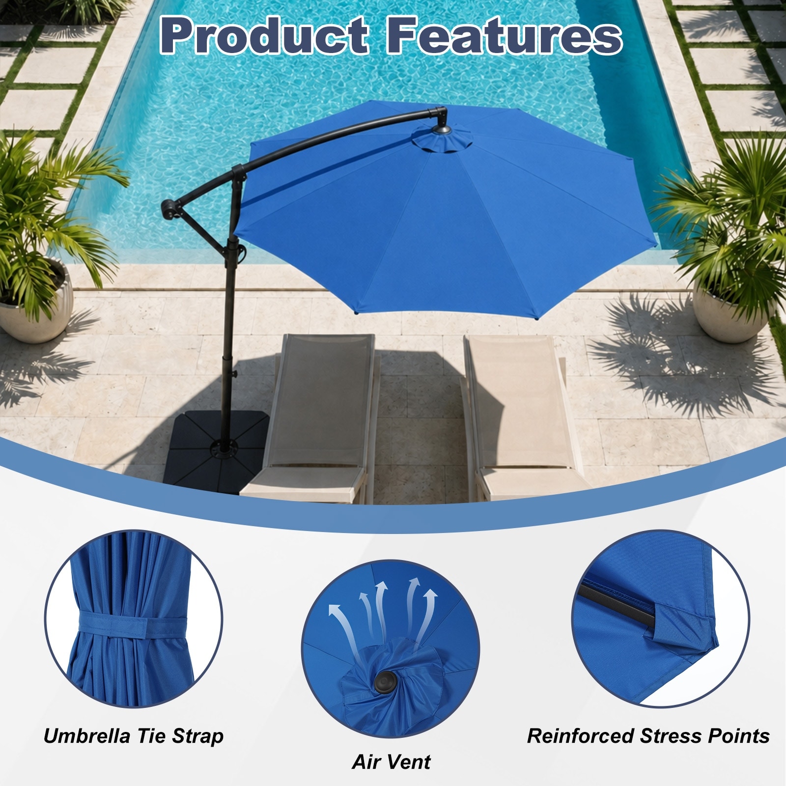 10 ft patio umbrella with lights Best Choice Products 10ft Solar LED Offset Hanging Outdoor Market w/ Adjustable Tilt Counterweight base not included. Size:154 Wide SCORPION Exo-390 Chica II 22.2mm diameter