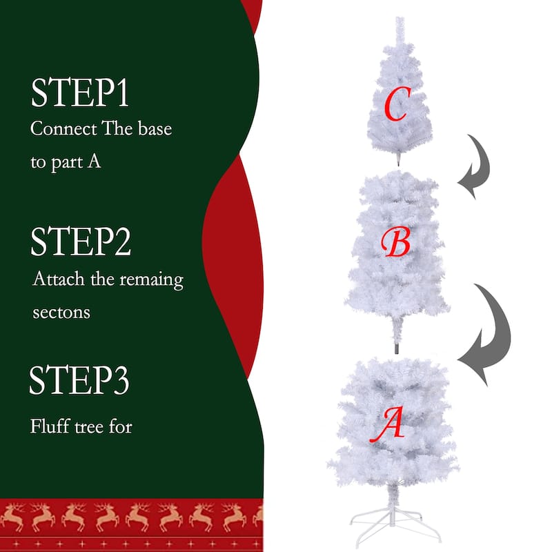 7.5FT White Slim Artificial Christmas Tree Includes Foldable Metal