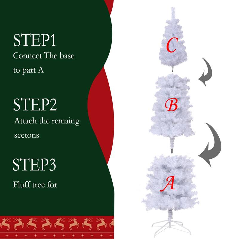 Slim Artificial Christmas Tree - White Finish, Foldable Metal Stand