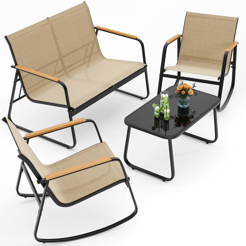4-Piece Outdoor Patio Furniture Set, All Weather-Resistant Textile Fabric Outdoor Conversation Set