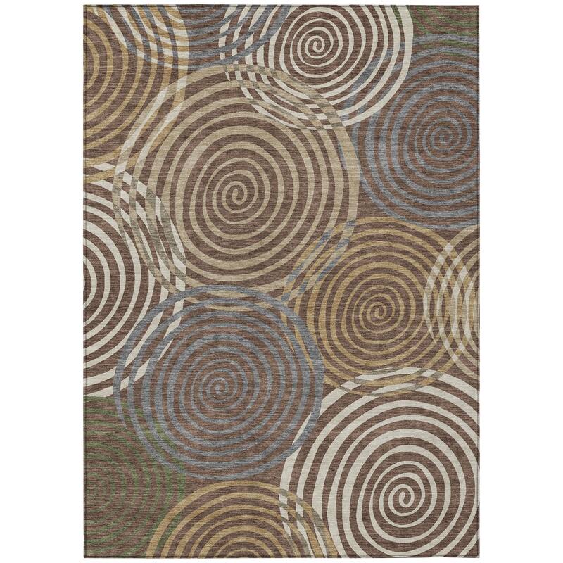 Machine Washable Indoor/ Outdoor Contemporary Swirls Chantille Rug