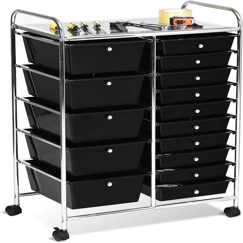 15 Drawer Rolling Storage Cart - 14.5"D x 25"W x 34.5"H
