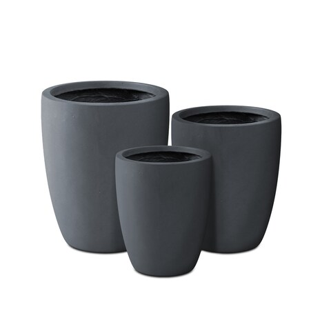 Kante 22.4", 20.4" and 18.1"H Round Concrete Modern Tall Planters (Set of 3) with Drainage Hole and Rubber Plug