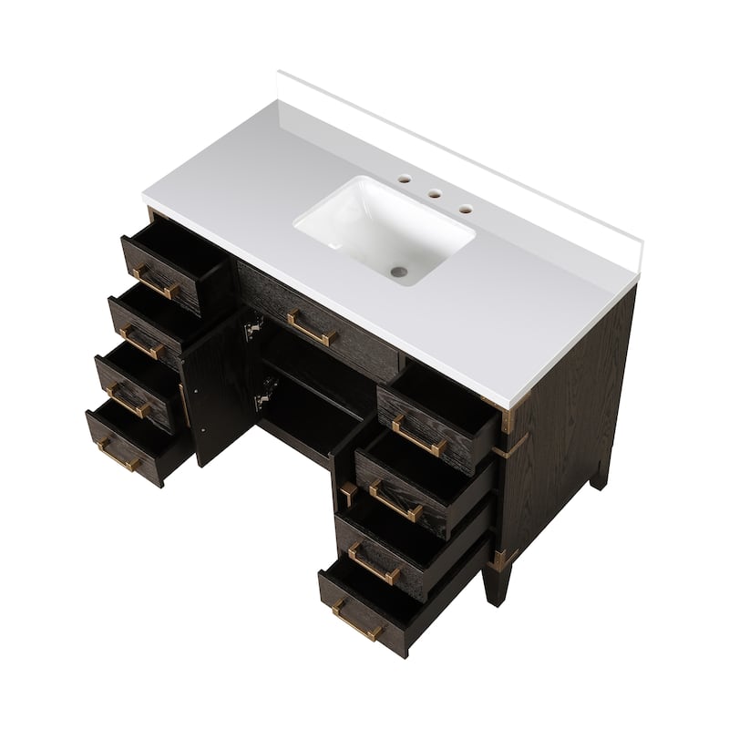 Laurel 48 in W x 22 in D Black Oak Single Bath Vanity and White Quartz Top