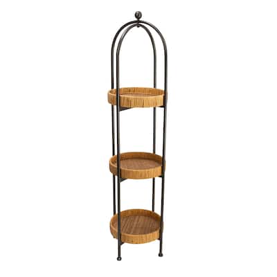 Arched Metal Plant Stand or Shelf with Removable Rattan Trays