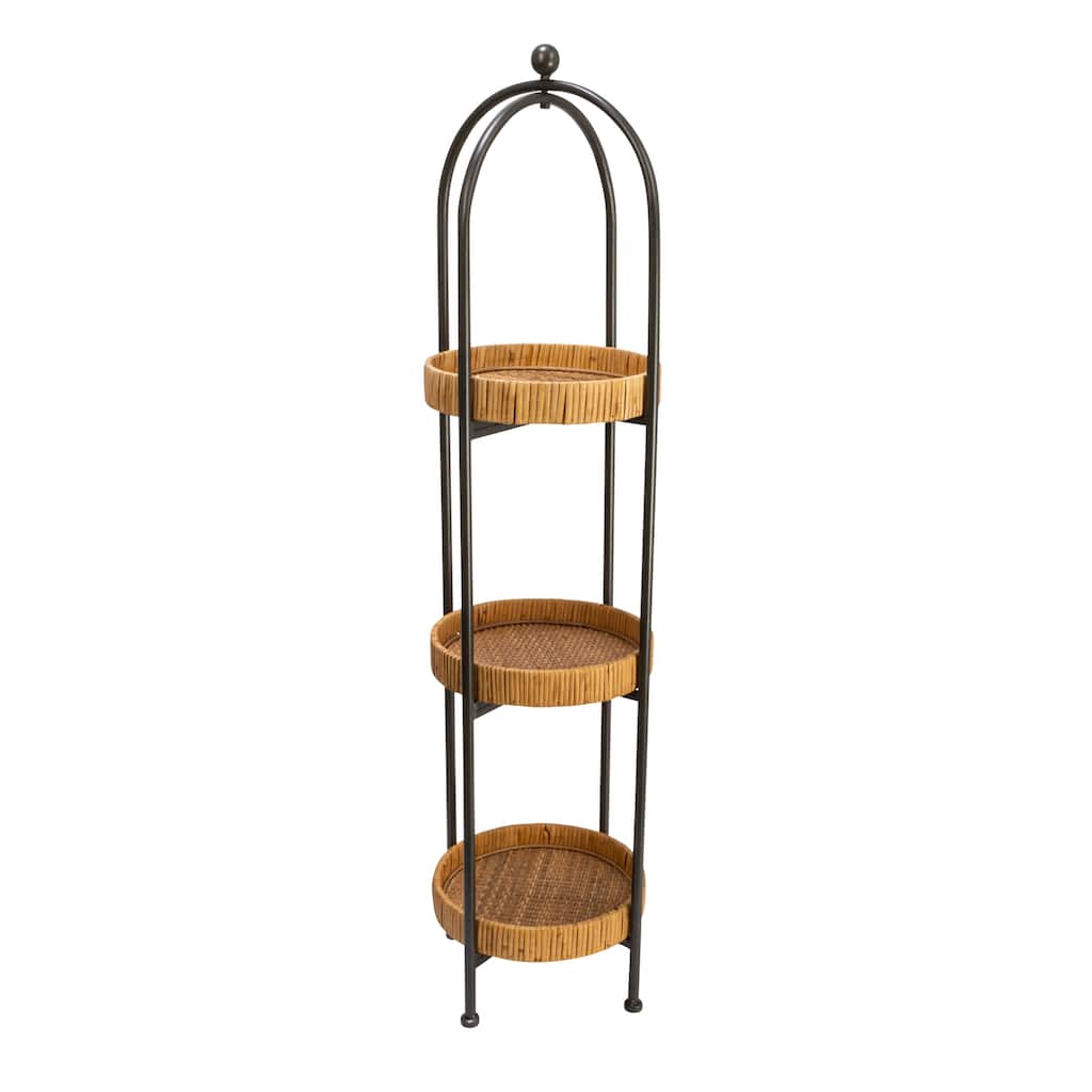 Arched Metal Plant Stand or Shelf with Removable Rattan Trays