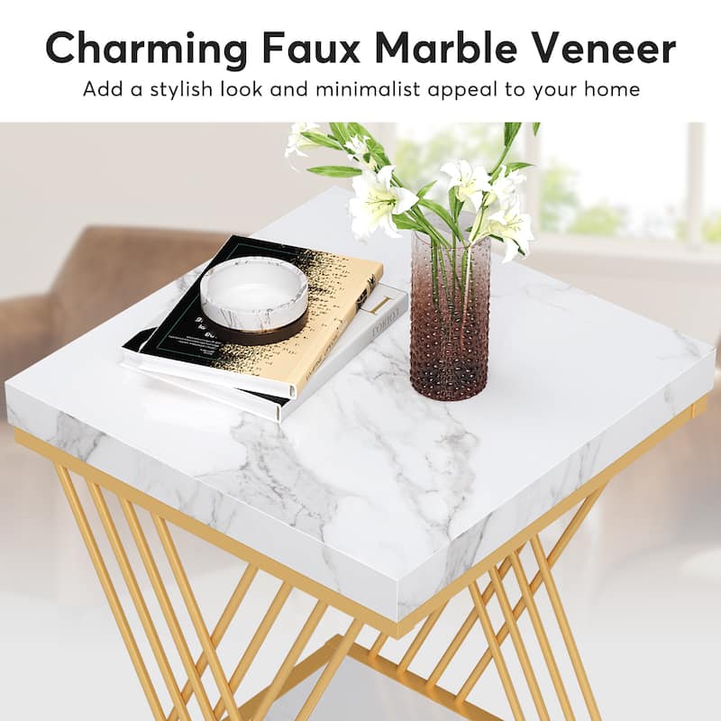 19.68-inch Square Side End Table with Metal Frame for Living Room