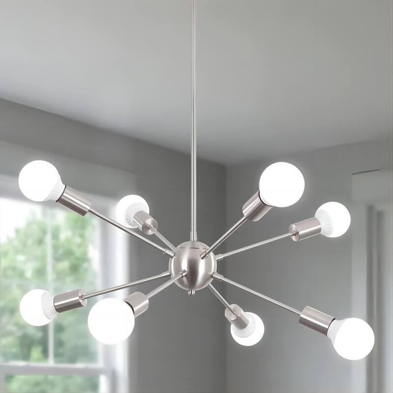 8-Light 23.54-inch Sputnik Chandelier Light for Bedroom Living Room - Nickel
