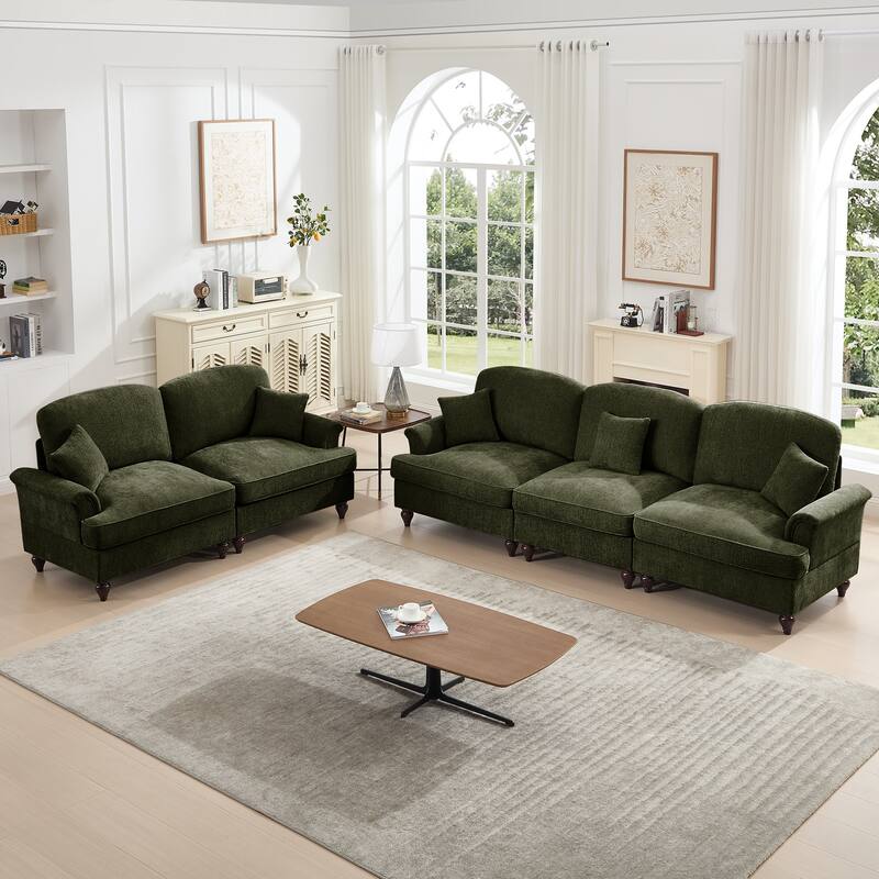 GDFStudio - Classic Chenille Modular Sofa Set with Flared Arms and Removable Ruffles Pleats Skirts