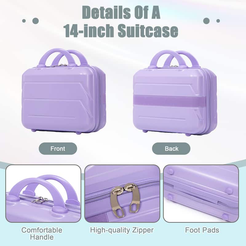 14"/20" 2-Piece, Modern Luggage Sets with Makeup Case, Spinner Wheel and Combination Lock, for Boarding Travel, Blue+Purple