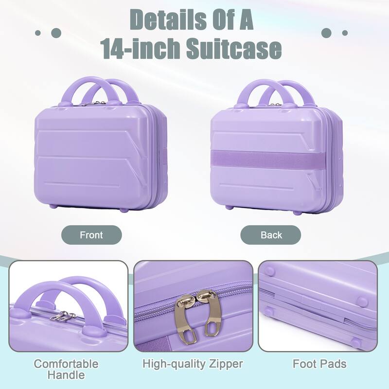 14"/20" 2 pcs/set in ABS Spinner Wheel Luggage, with Combination Lock,14" Cosmetic Case