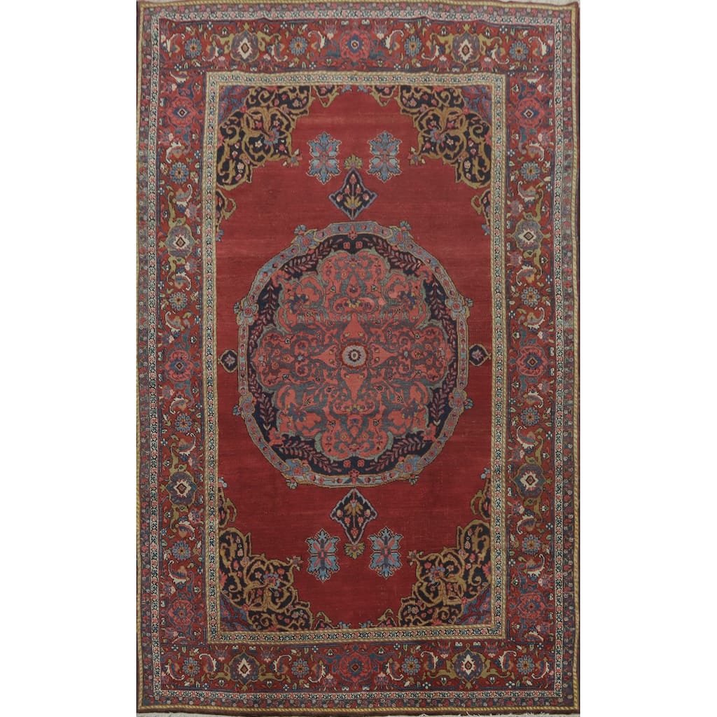 Hand Knotted Oriental 100% Wool Carpet Traditional Medallion Red Bidjar Area Rug - 11' 0'' X 7' 2''
