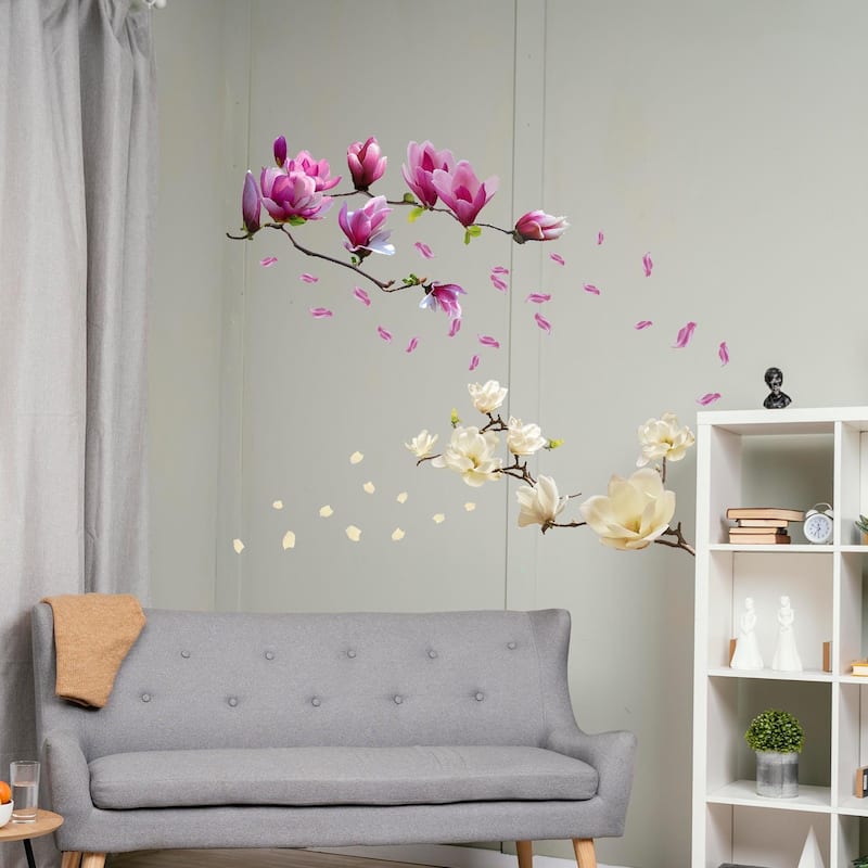 Walplus Wall Sticker Red and White Magnolia Flowers Home Room Décor