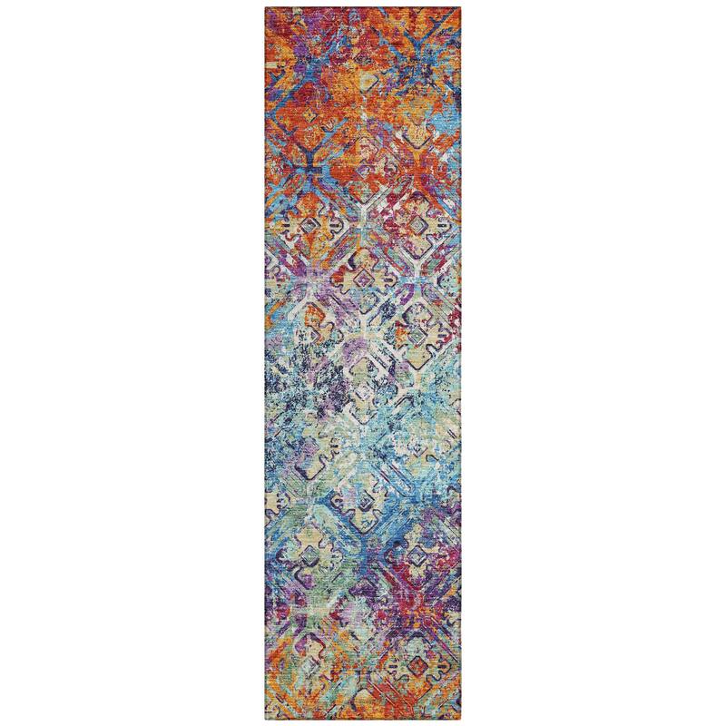 Machine Washable Indoor/ Outdoor Chantille Distressed Diamonds Rug