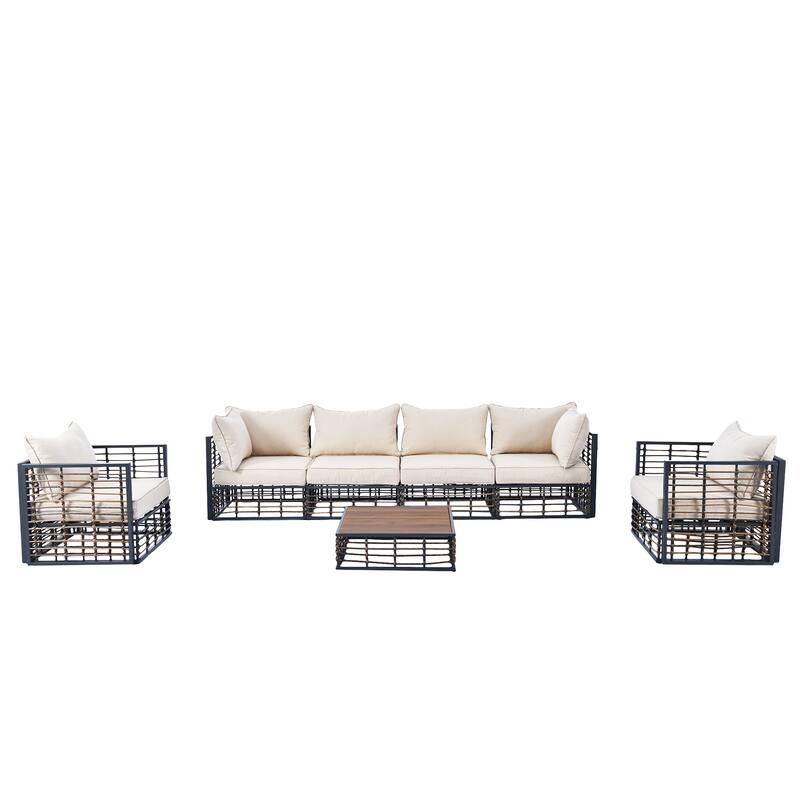 Patio Modular Sectional Sofa Convertible Furniture Set wCoffee Table