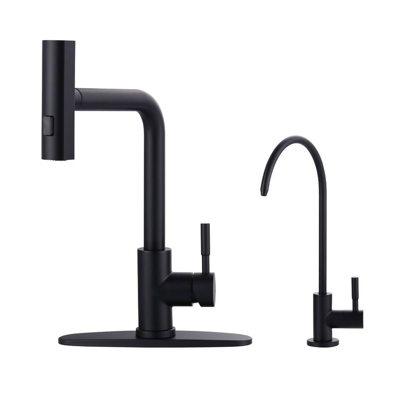 WOWOW Modern-Style Three-Function Pull-Down Kitchen Faucet with Filter Faucet - Matte Black