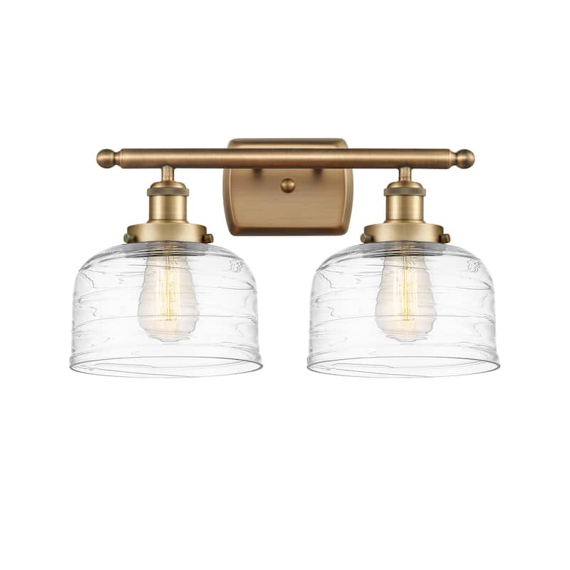 Innovations Lighting 916-2W-13-18 Bell Vanity Bell 2 Light 18" Wide - Brushed Brass / Clear Deco Swirl