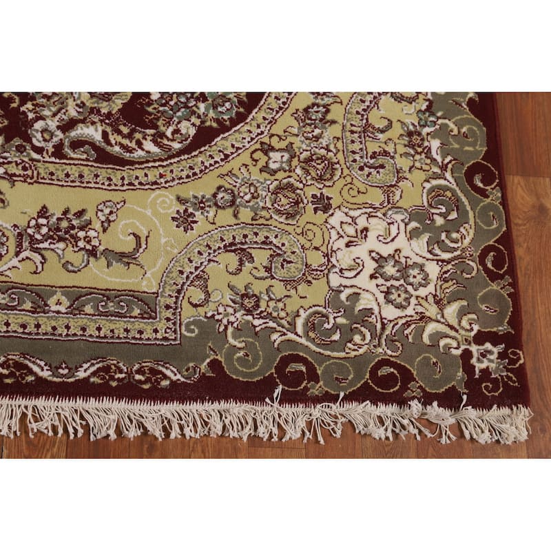 Burgundy Red Kashan Turkish Area Rug Machine Made Carpet - 6'6" x 9'10"