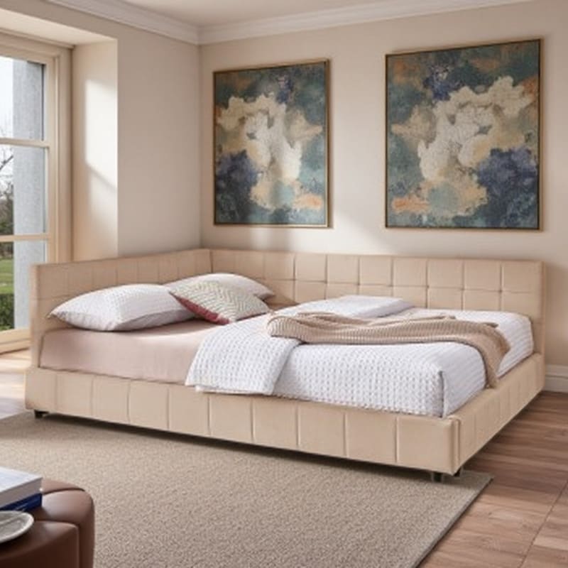 Mid-Century Velvet Queen Daybed with Tufted Backrest & Armrests, Convertible Sofa Bed with Upholstered Platform Frame
