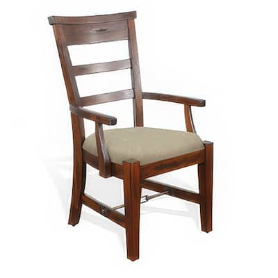 Reggie Dining Armchair Set of 2, Ladderback Beige, Brown Mahogany Wood