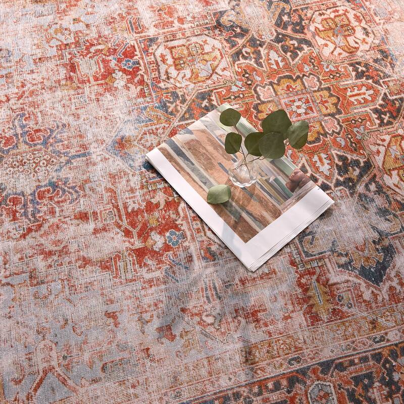 Matias Machine Washable Medallion Rust/Navy Rug