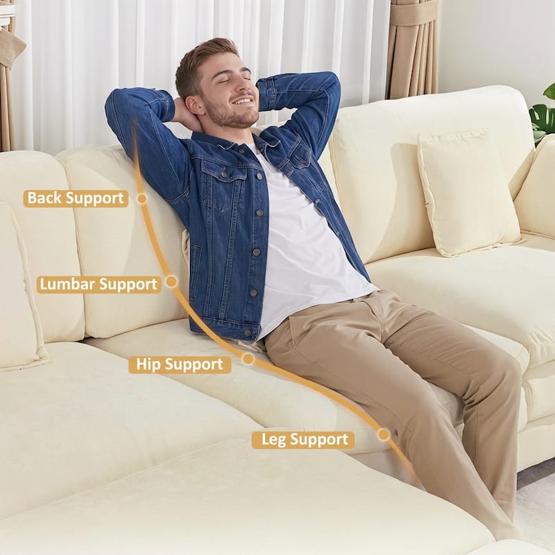 MCombo 111.8'' Modular Sectional Sofa Couch with Reversible Ottoman for Living Room, L Shaped Sofa, FSC Certified