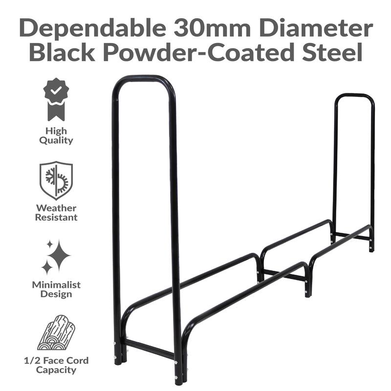 Sunnydaze Black Outdoor Waterproof Firewood Log Rack and Cover - 8-Foot