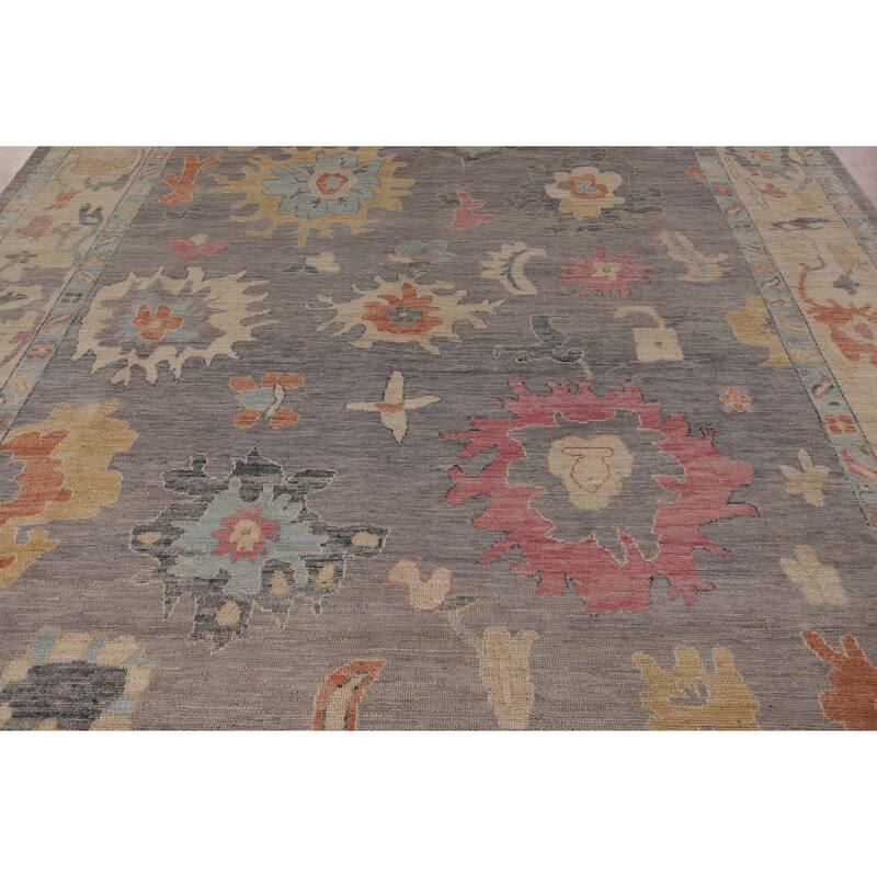 Vegetable Dye Oushak Area Rug Handmade Turkish Wool Carpet - 9'3" x 11'11"