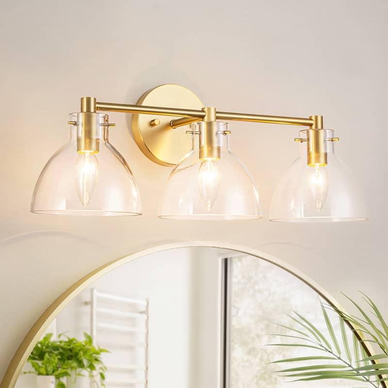 Rennnsan 3-Light 24 in. Modern Gold Dome Clear Glass Bathroom Vanity Light, Linear Wall Light - 24.02 in. W × 7.87 in. D × 7.87 in. H - Brass